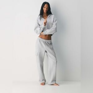 Aritzia SweatFleece Cargo Light Gray Track Sweatpants Pants Size S